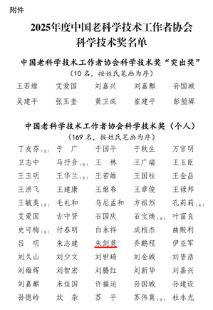 我校朱剑英教授荣获2025年度中国老科学手艺事情者协会科学手艺奖